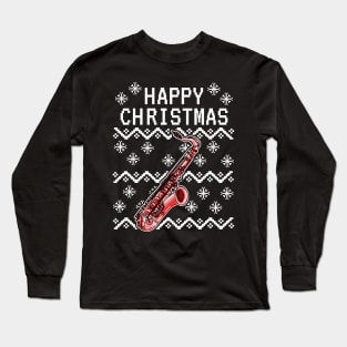 Saxophone Ugly Christmas Saxophonist Musician Long Sleeve T-Shirt